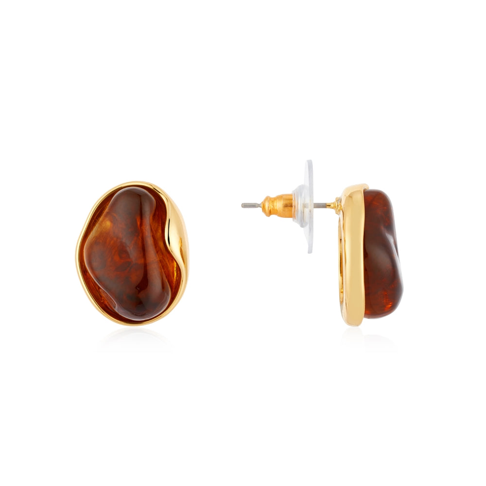 August Woods Gold Brown Molten Stud Earrings