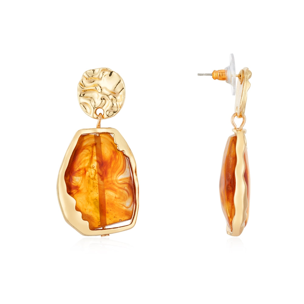 August Woods Gold Brown Molten Drop Earrings