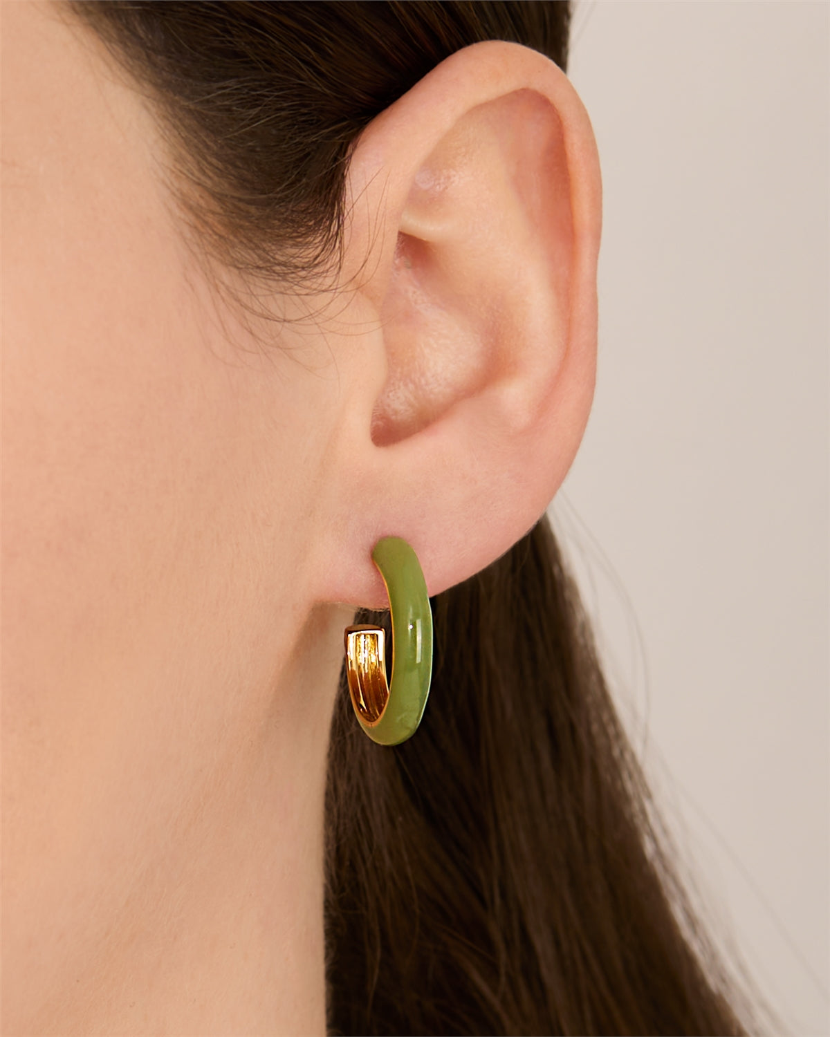August Woods Gold Light Green Enamel Earrings
