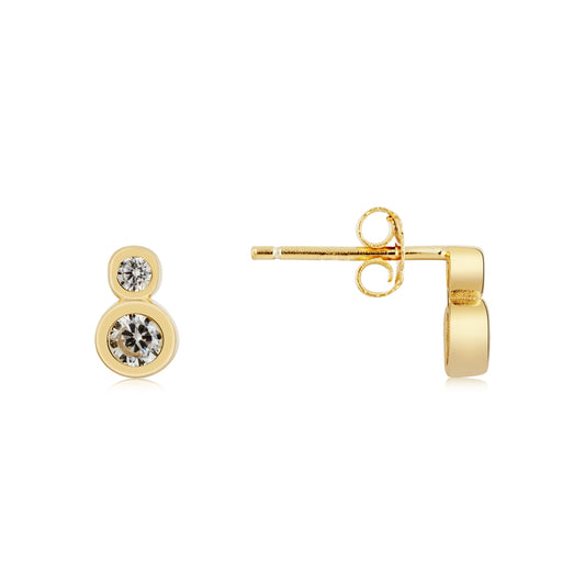 Argento Gold 14k Plated Double Bezel CZ Stud Earrings