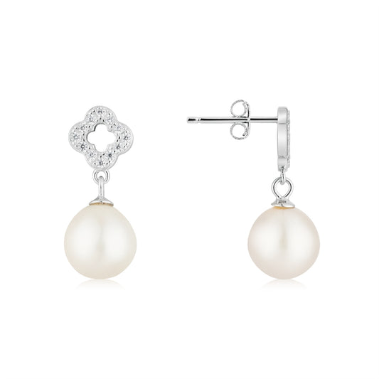 Argento Silver Pavé Clover Pearl Earrings
