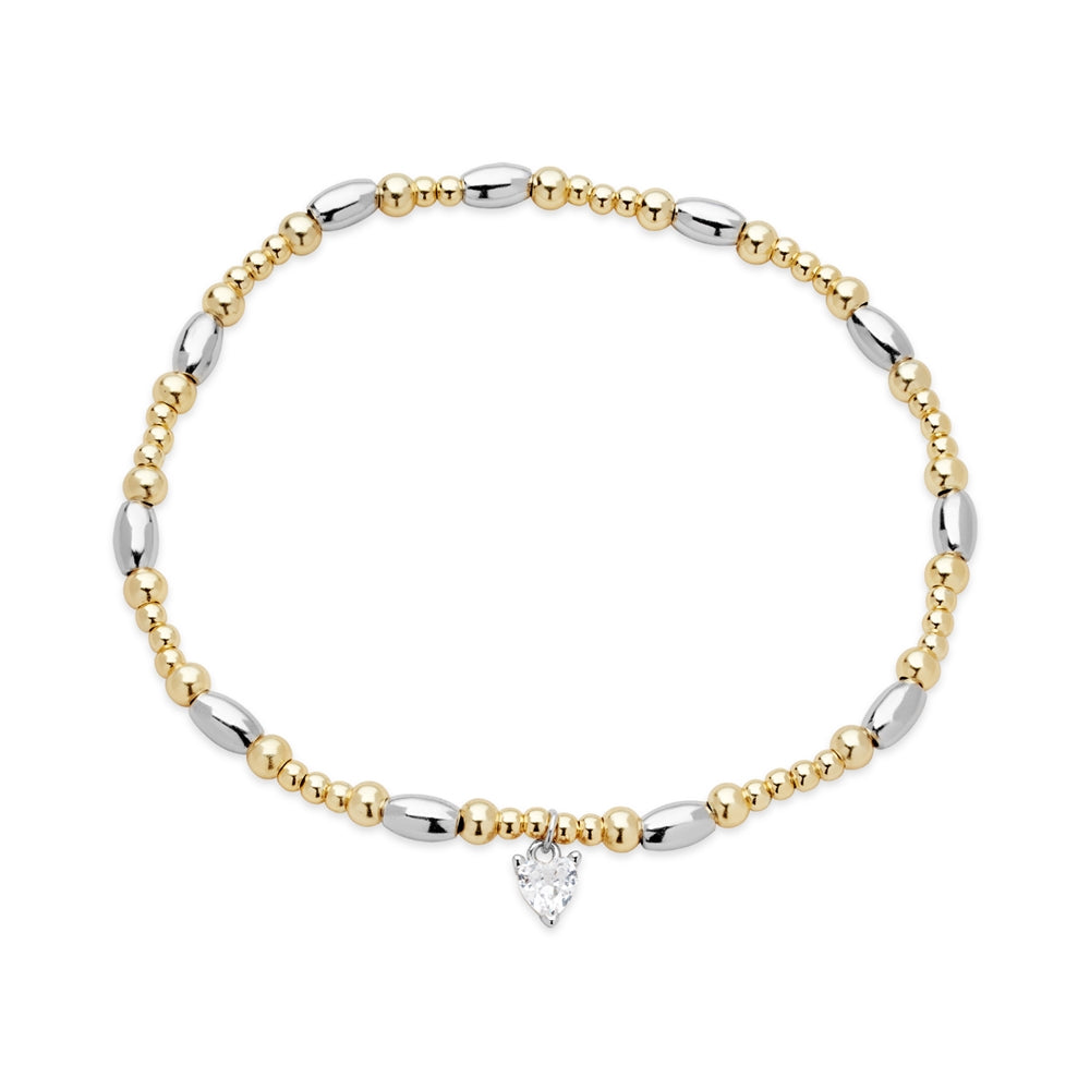 Argento Two Tone 14k Plated Heart Beaded Bracelet
