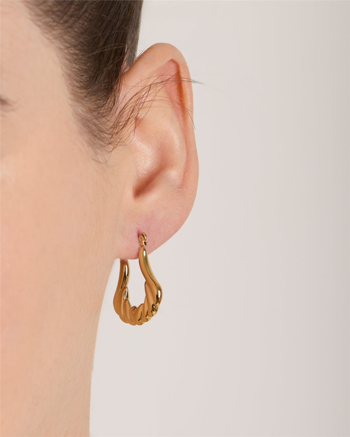 Over & Over Gold 14k Stainless Steel Puffy Heart Hoops
