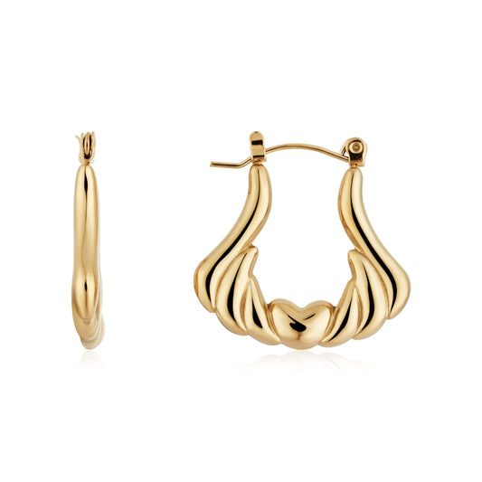 Over & Over Gold 14k Stainless Steel Puffy Heart Hoops