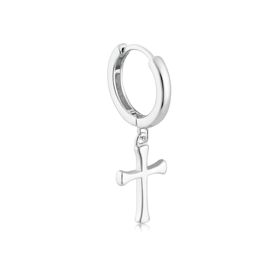 Argento Silver Men's Cross Hoop Single Earring