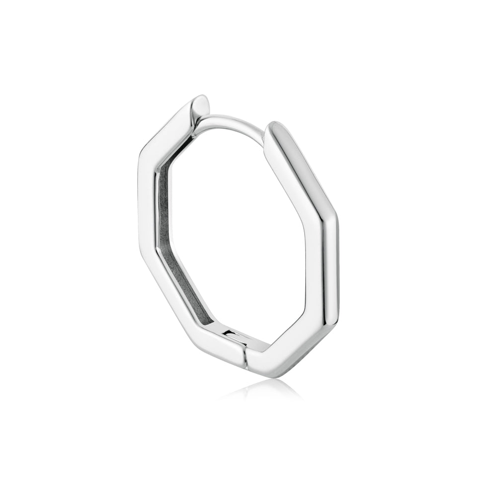 Argento Silver Men's Hexagonal Men's Single Hoop Earring