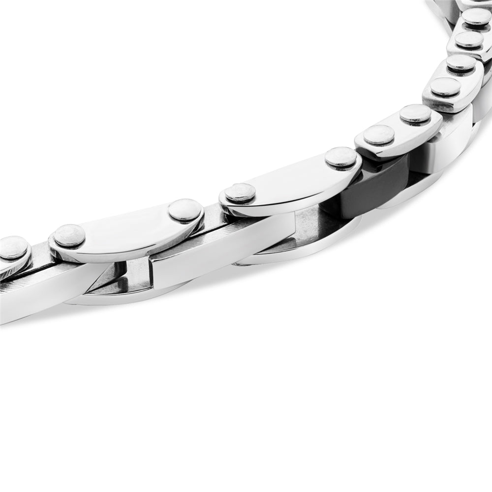 Over & Over Silver Stainless Steel Men's Black Hematite Bracelet