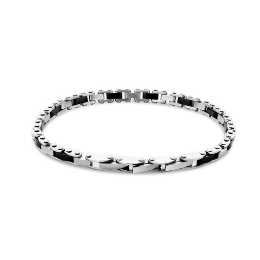 Over & Over Silver Stainless Steel Men's Black Hematite Bracelet
