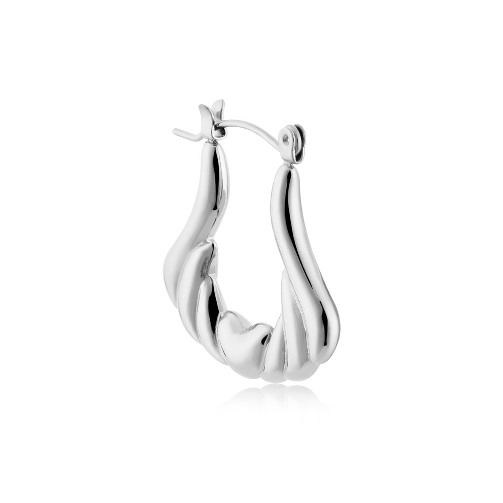 Over & Over Silver Stainless Steel Puffy Heart Hoops