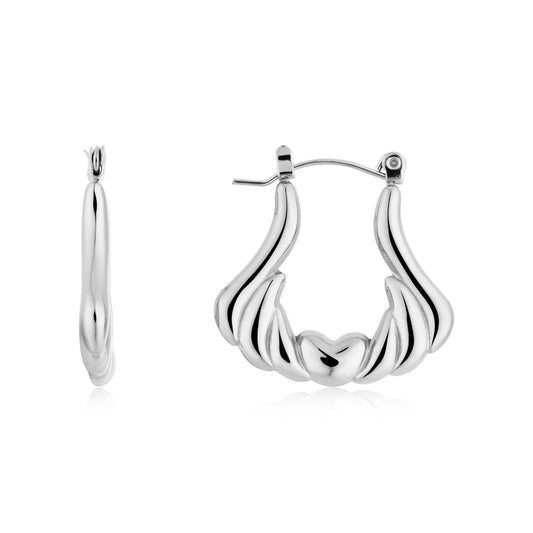 Over & Over Silver Stainless Steel Puffy Heart Hoops