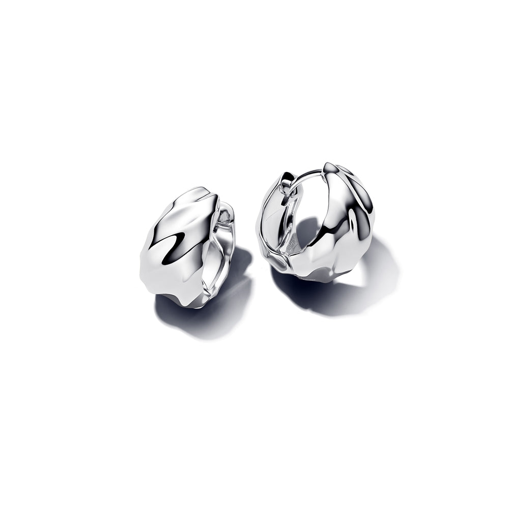 Pandora Silver Rippled Small Hoop Earrings