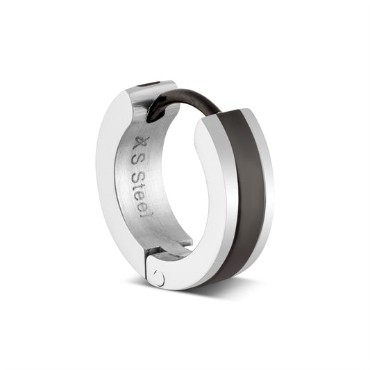 Over & Over Silver Men's Stainless Steel Black Single Hoop Earring