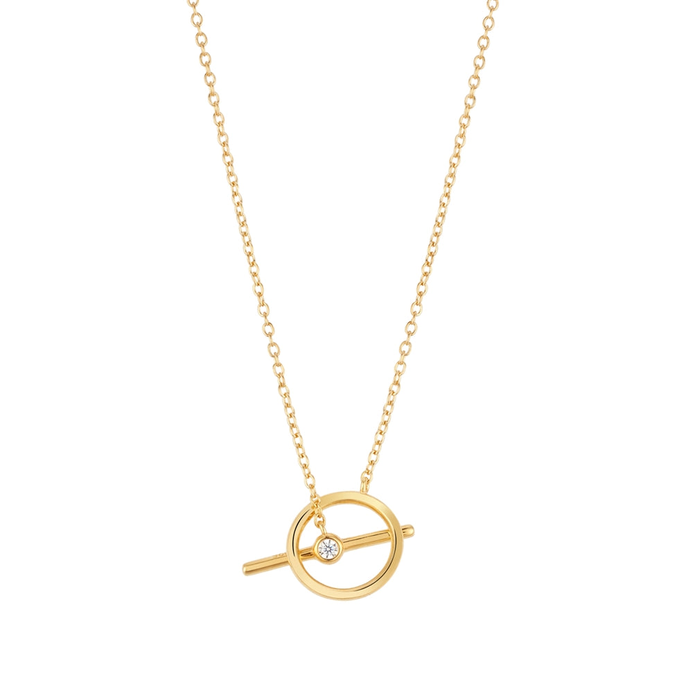Argento 18k Gold Plated CZ T-Bar Necklace