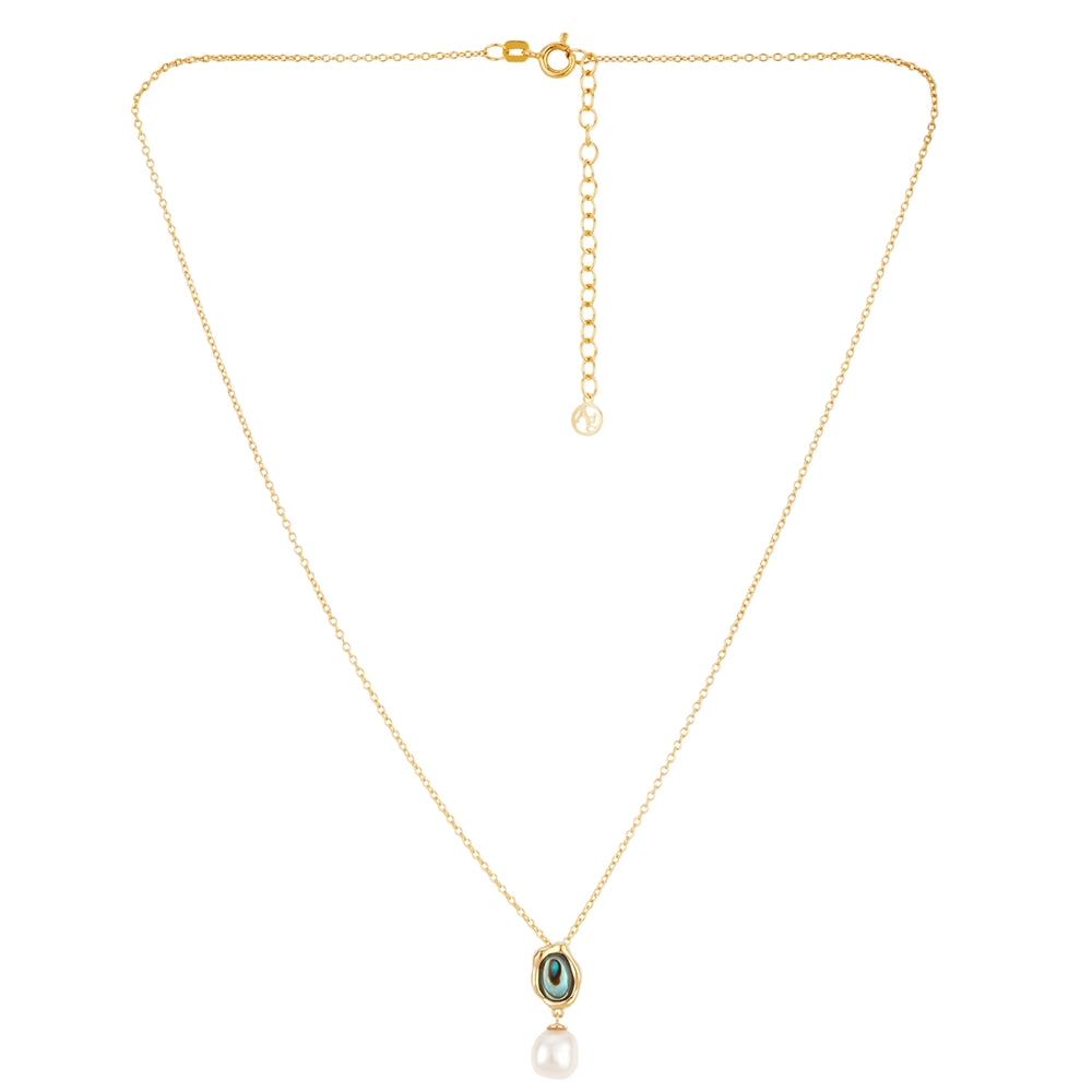 Argento 18k Gold Plated Molten Abalone Drop Pearl Necklace