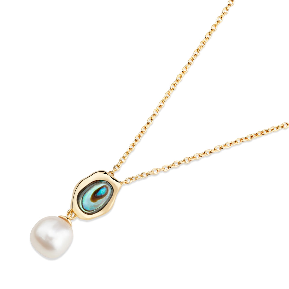 Argento 18k Gold Plated Molten Abalone Drop Pearl Necklace