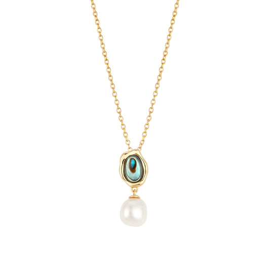 Argento 18k Gold Plated Molten Abalone Drop Pearl Necklace