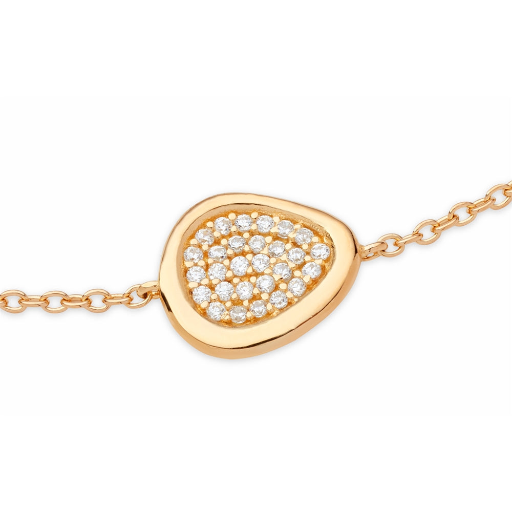 Argento 18k Gold Plated Molten Oval White Pavé Bracelet