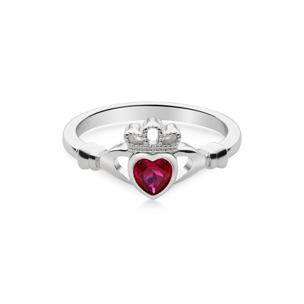 Argento Silver January Garnet Red CZ Claddagh Ring
