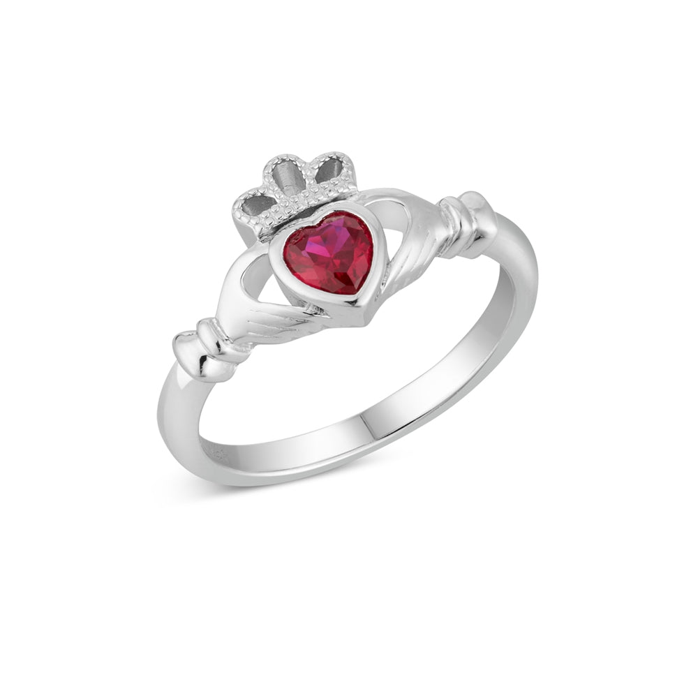 Argento Silver January Garnet Red CZ Claddagh Ring
