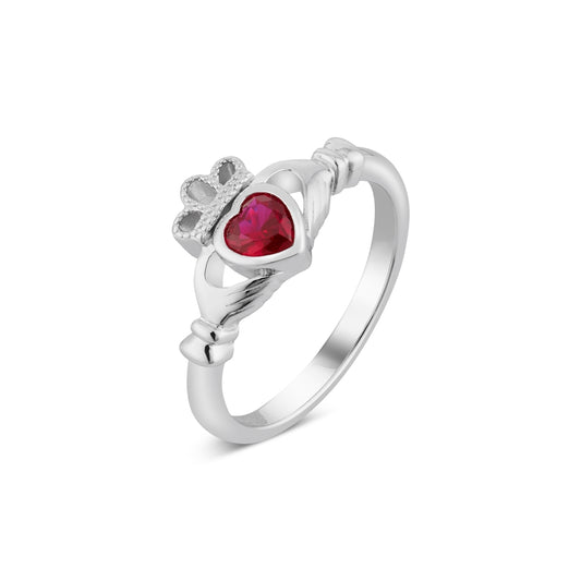 Argento Silver January Garnet Red CZ Claddagh Ring