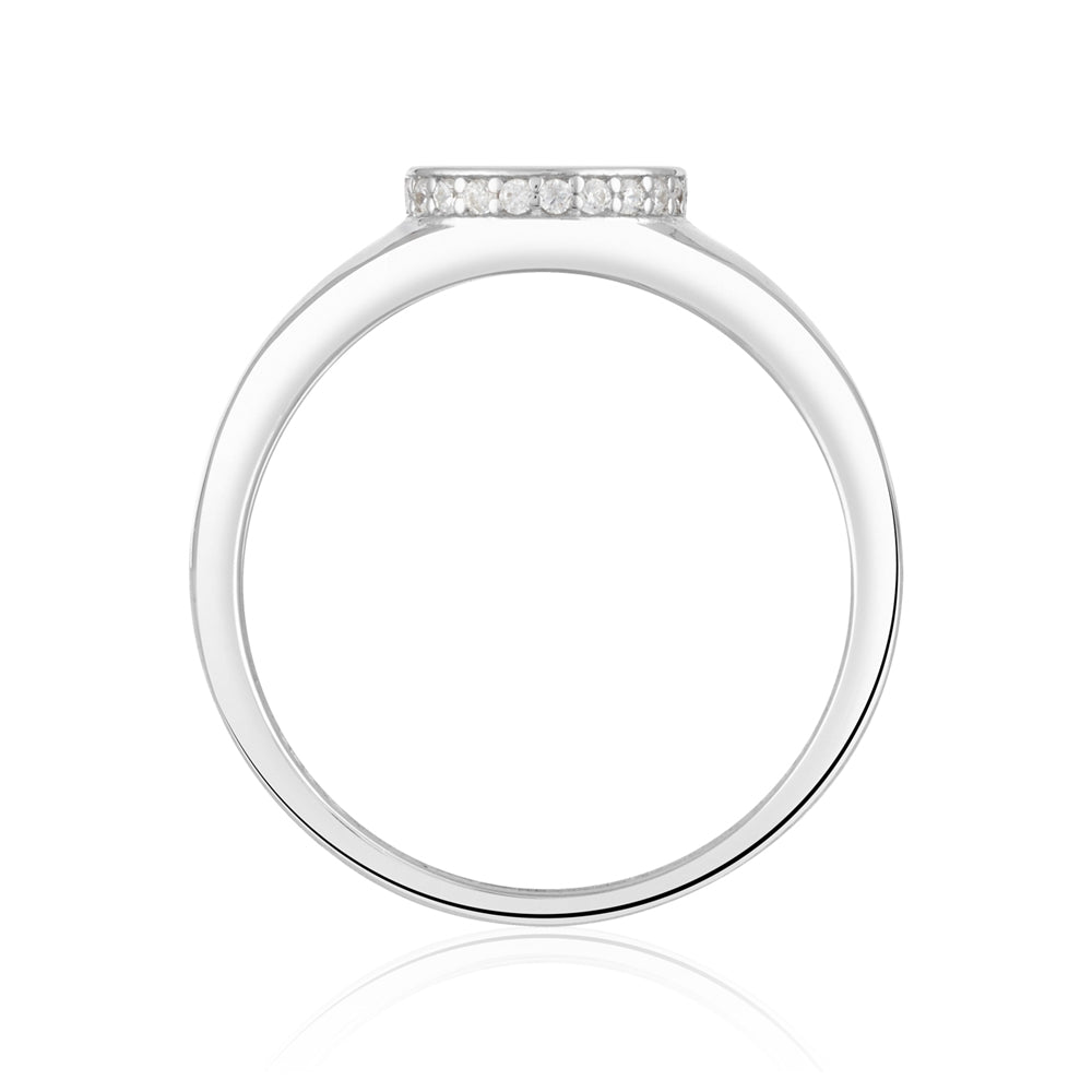 Argento Silver Circle CZ Engravable Signet Ring