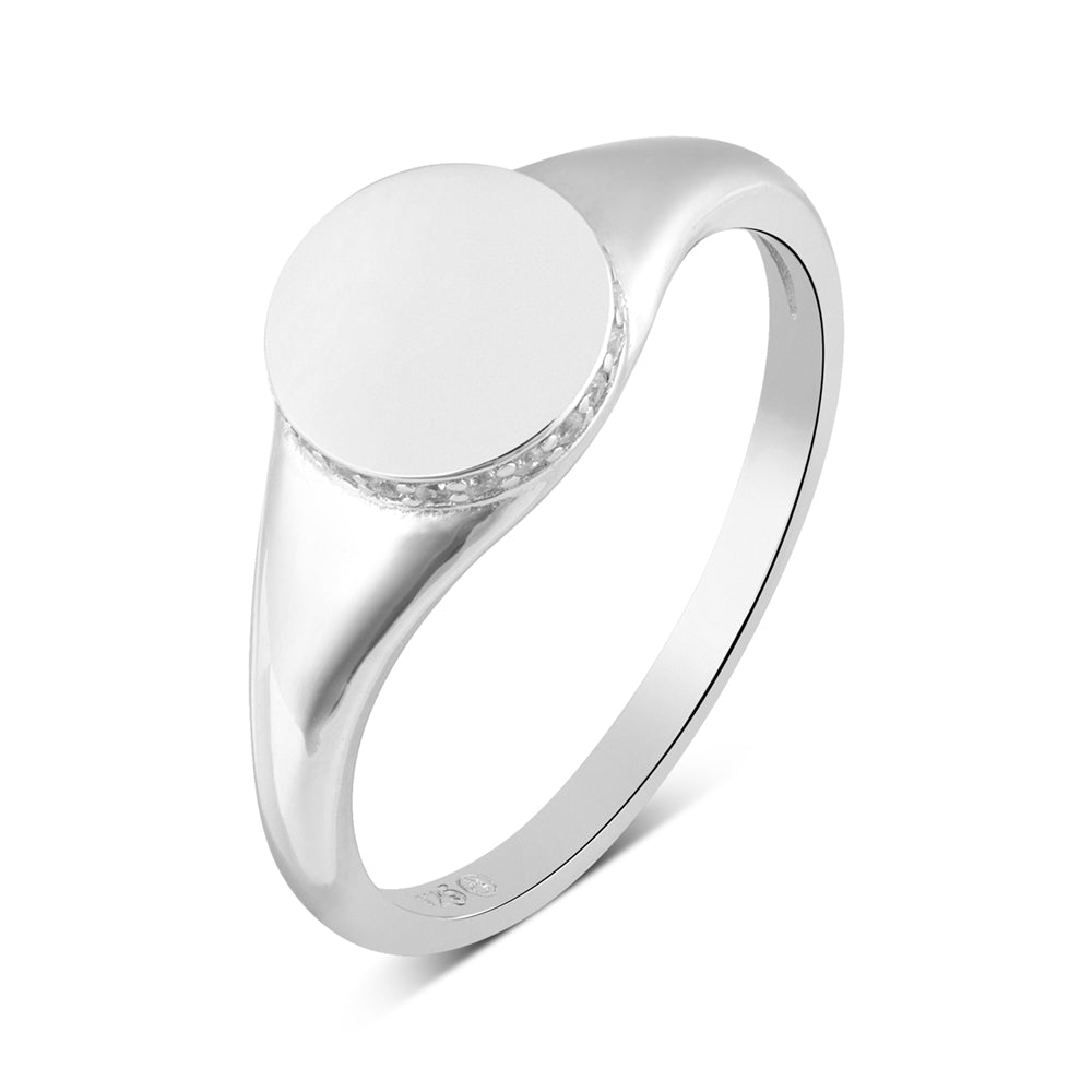 Argento Silver Circle CZ Engravable Signet Ring