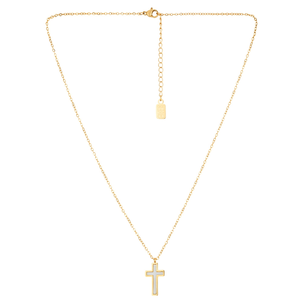 Over & Over Gold 14k Stainless Steel Mother of Pearl Cross Necklace
