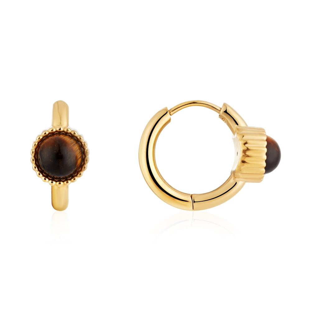 Over & Over Gold 14k Stainless Steel Tigers Eye Hoop Earrings
