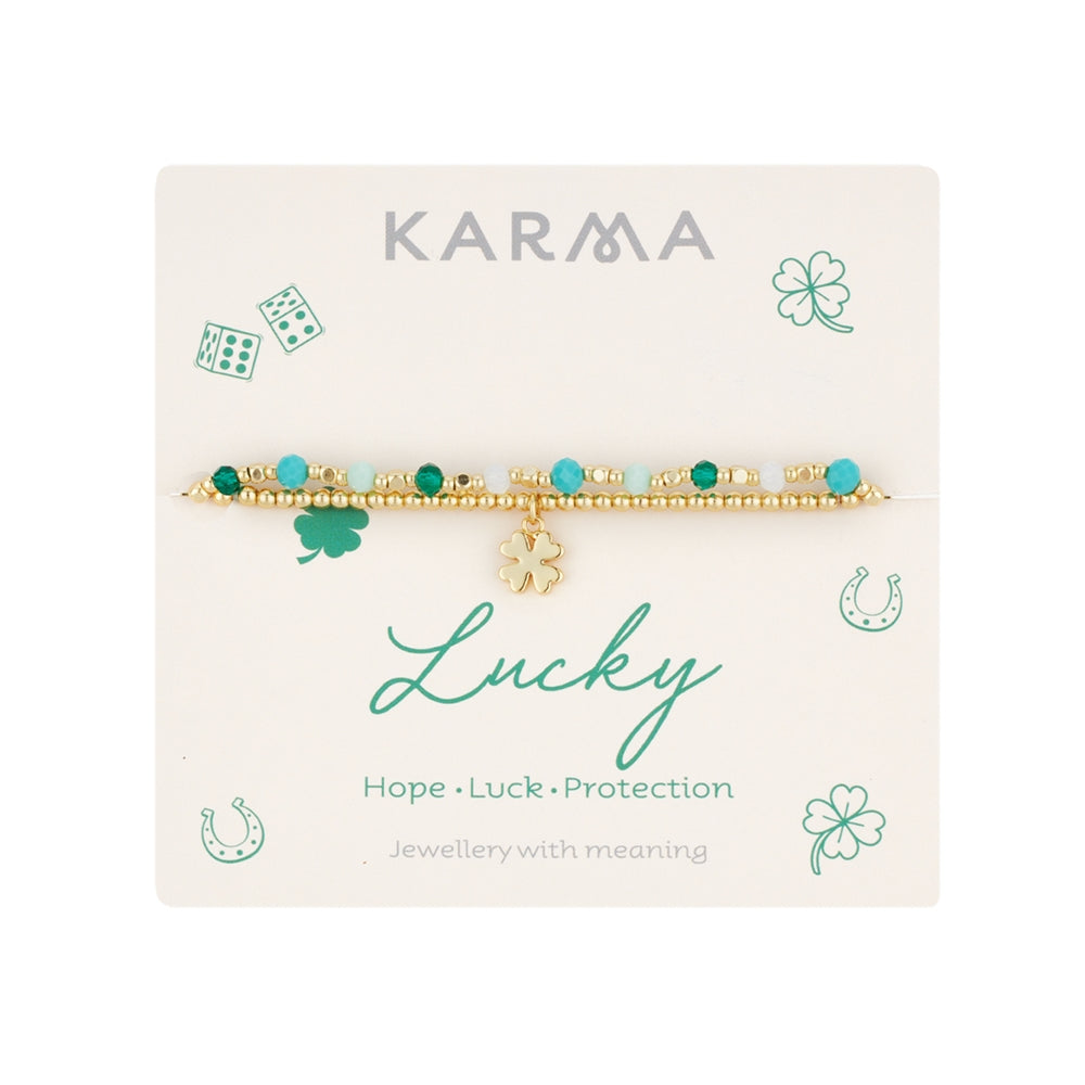 Karma Gold Clover Green Set of 2 Bracelets