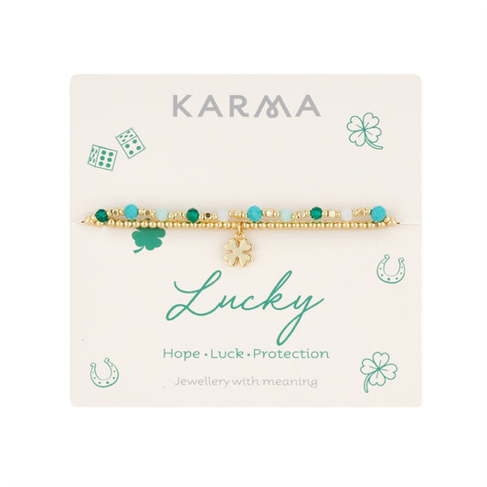 Karma Gold Clover Green Set of 2 Bracelets