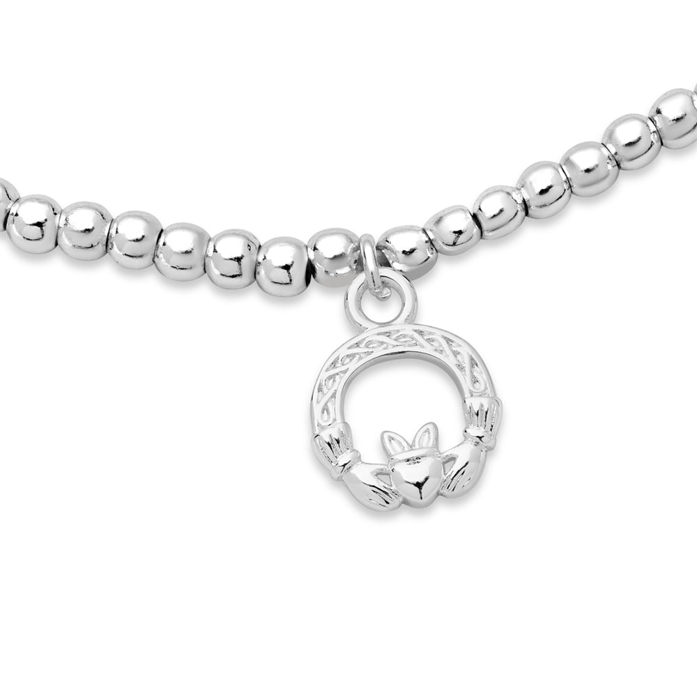 Karma Silver Claddagh Stretch Beaded Bracelet