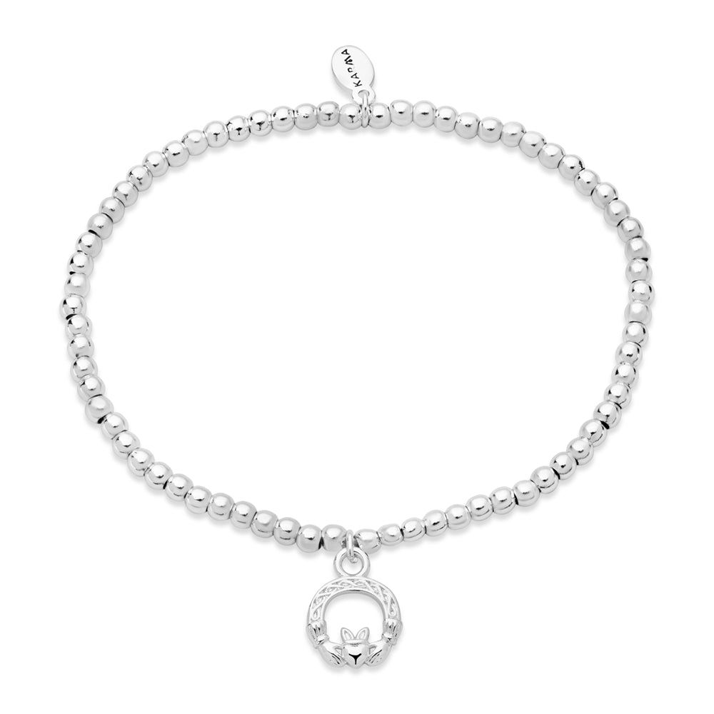 Karma Silver Claddagh Stretch Beaded Bracelet