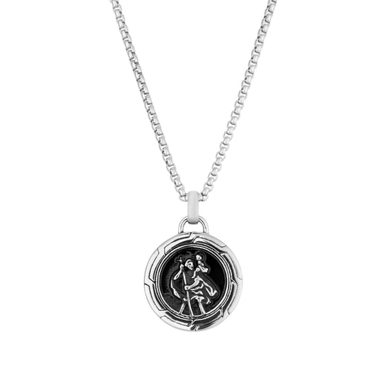 Over & Over Silver Men's Stainless Steel St Christopher Necklace