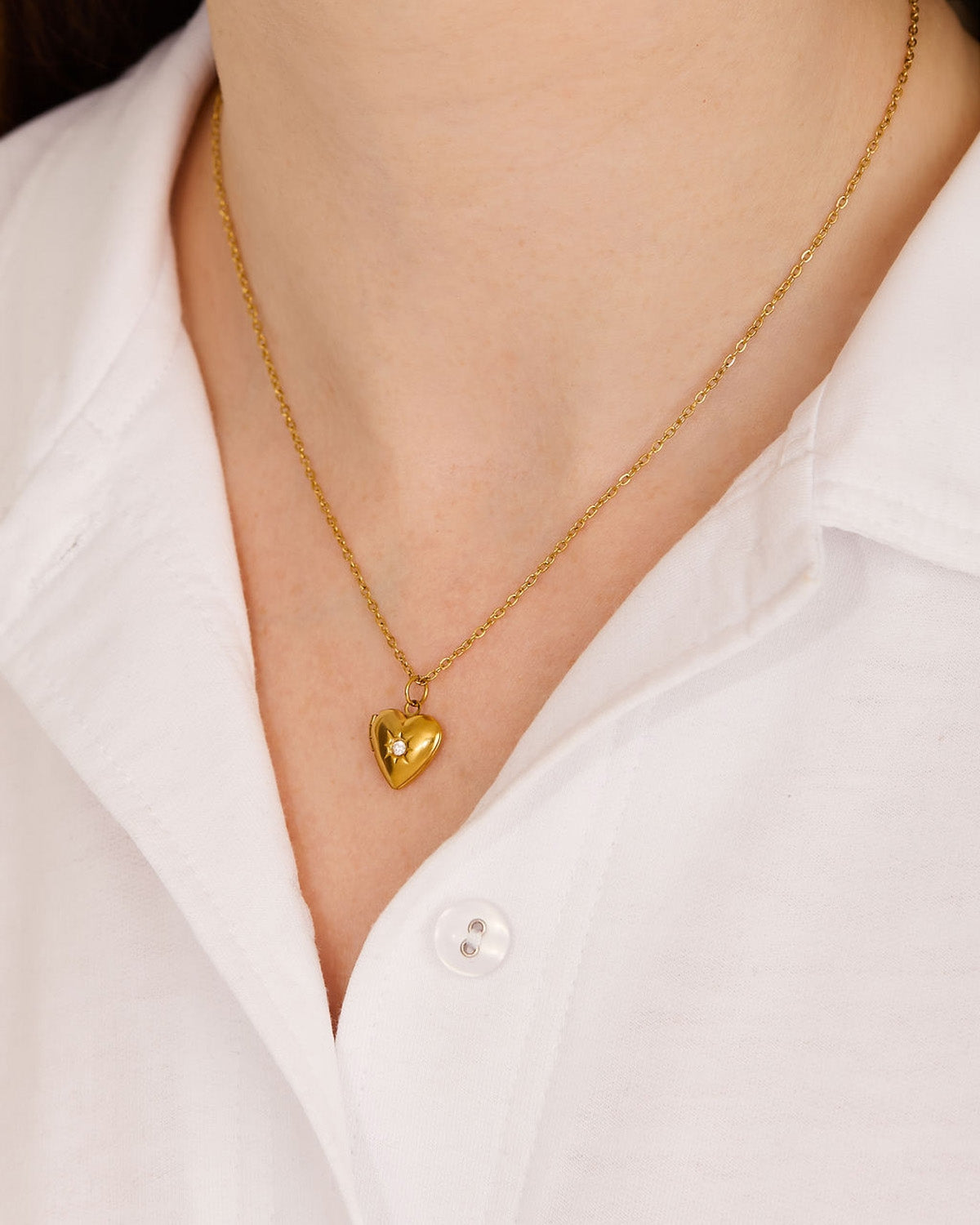 Over & Over Gold Stainless Steel CZ Heart Locket