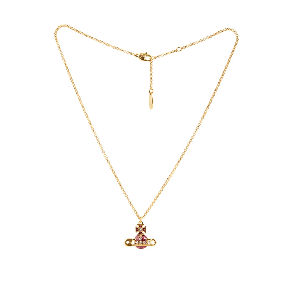 Vivienne Westwood Gold Kitty Amethyst Enamel Safety Pin Necklace