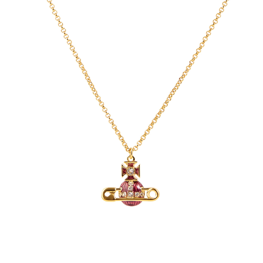 Vivienne Westwood Gold Kitty Amethyst Enamel Safety Pin Necklace