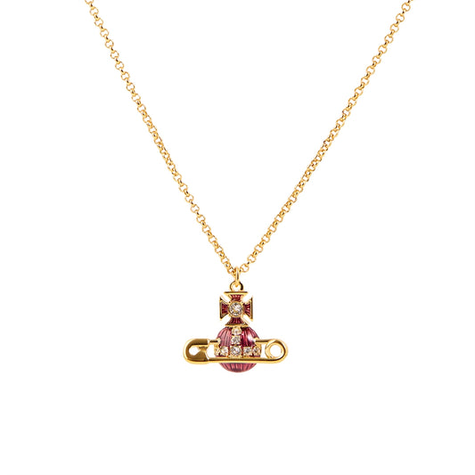 Vivienne Westwood Gold Kitty Amethyst Enamel Safety Pin Necklace