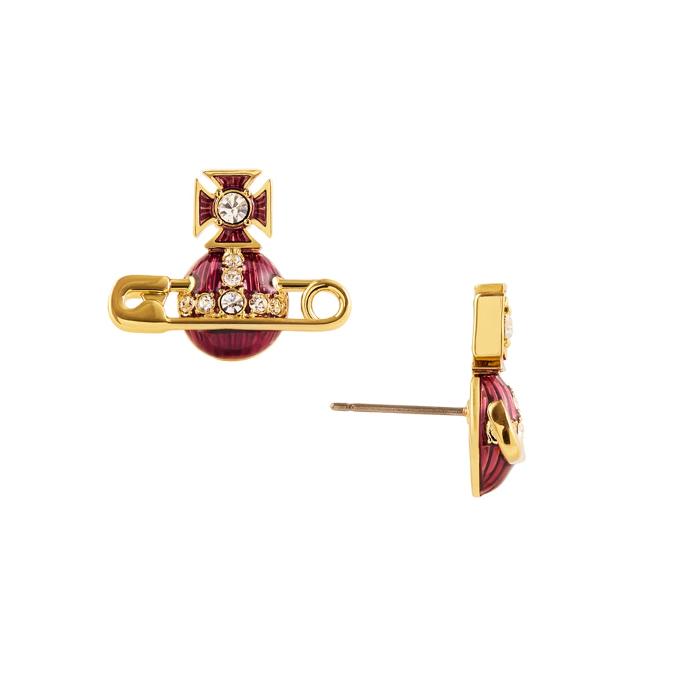 Vivienne Westwood Gold Kitty Amethyst Enamel Safety Pin Studs