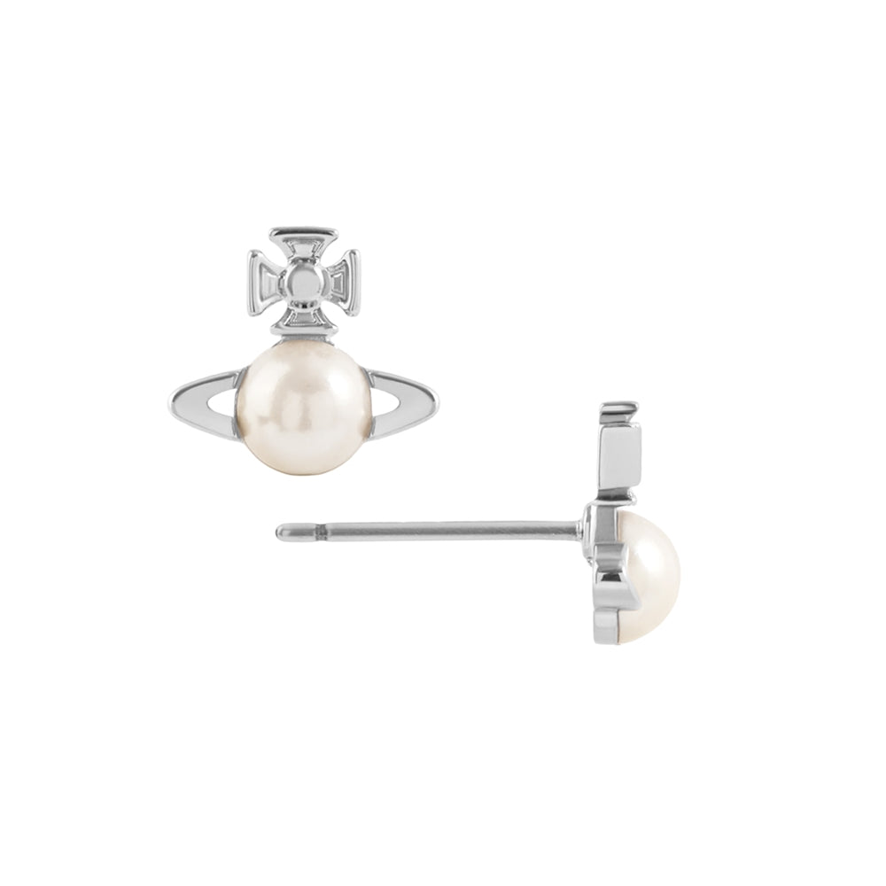 Vivienne Westwood Silver Balbina Cream Pearl Stud Earrings