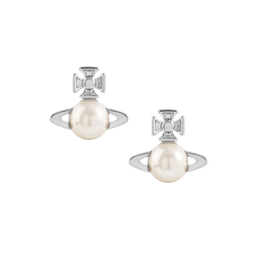 Vivienne Westwood Silver Balbina Cream Pearl Stud Earrings
