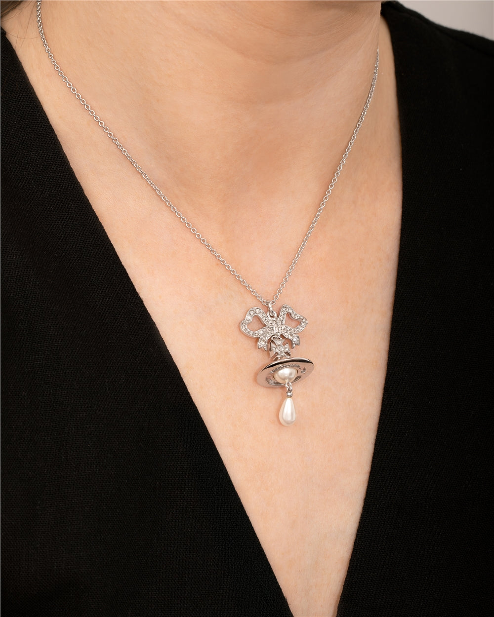 Vivienne Westwood Silver Rigoberta Pearl Bow Orb Necklace