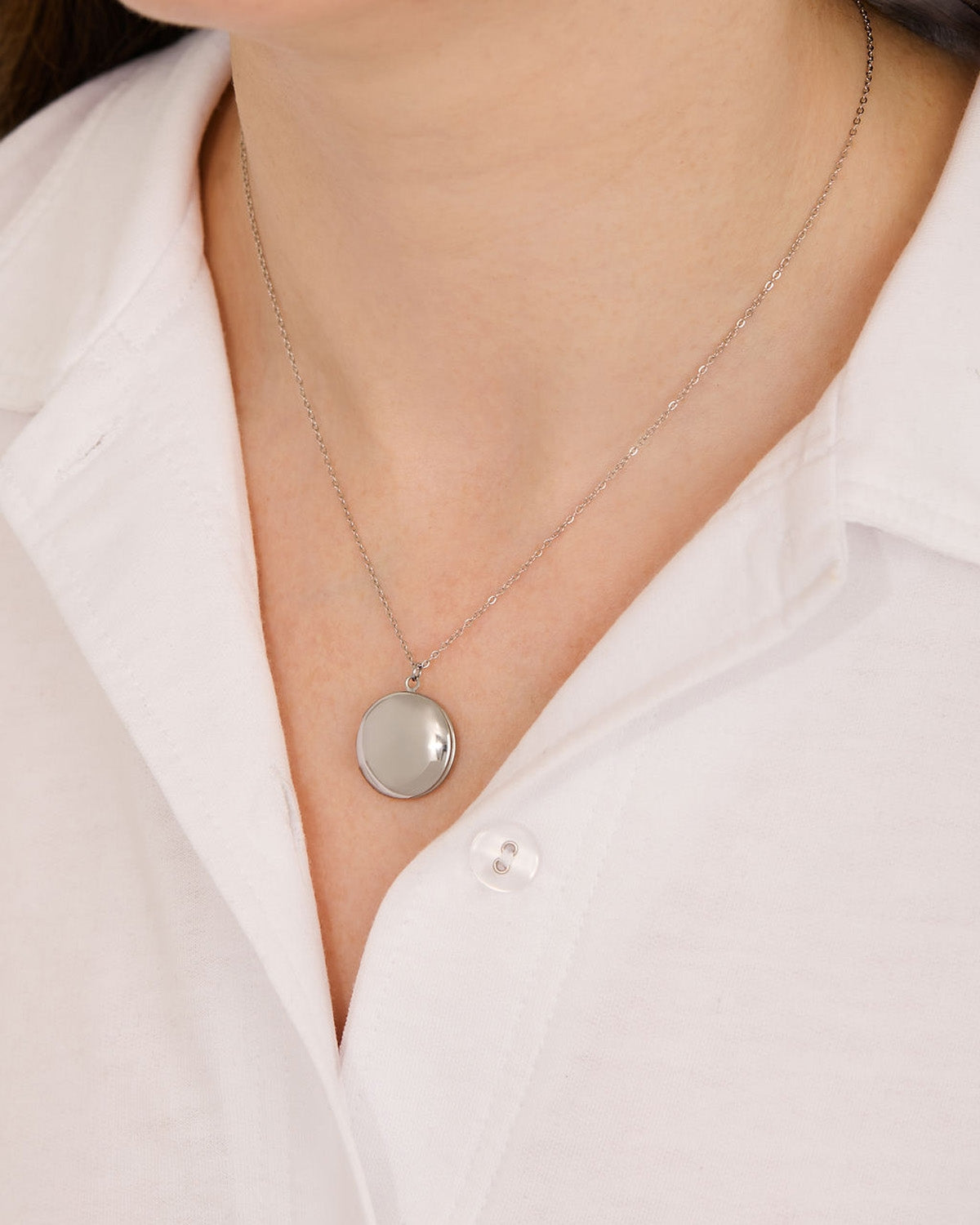 Over & Over Silver Stainless Steel Circle Plain Locket