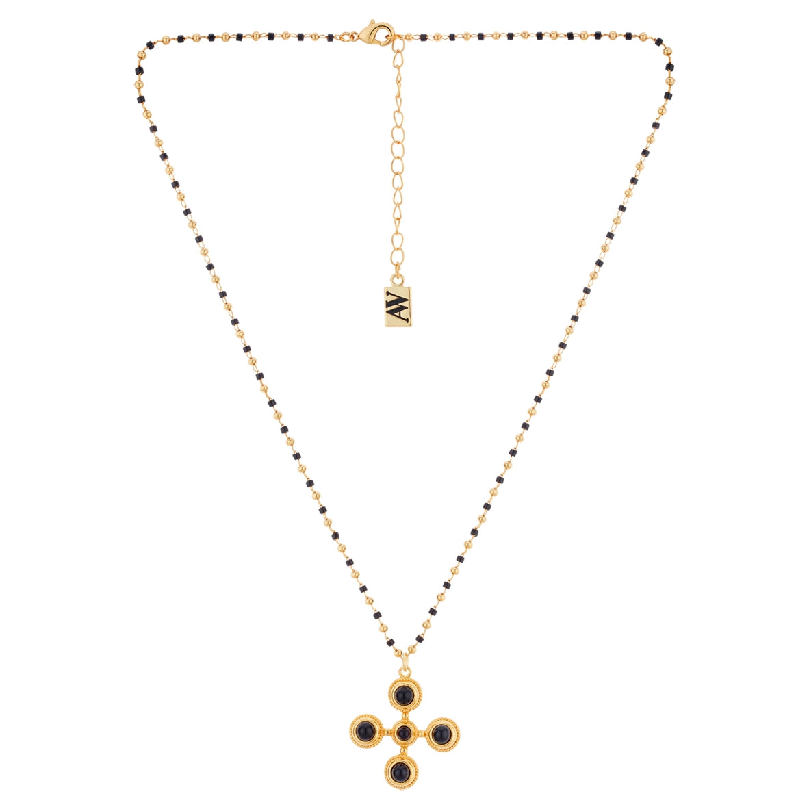 August Woods Gold Beaded Black Cross Necklace