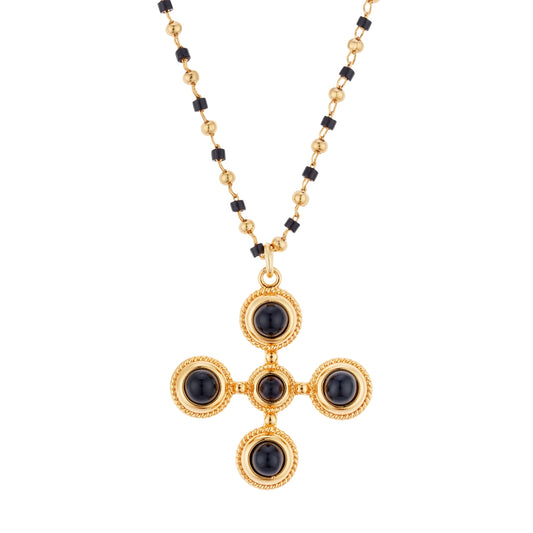 August Woods Gold Beaded Black Cross Necklace