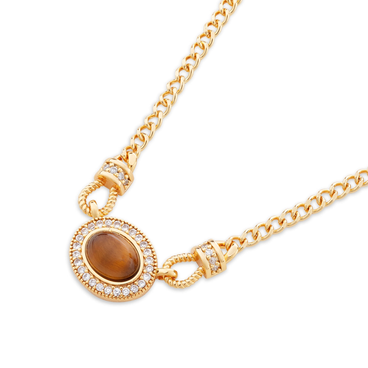 August Woods Gold CZ Tigers Eye Necklace