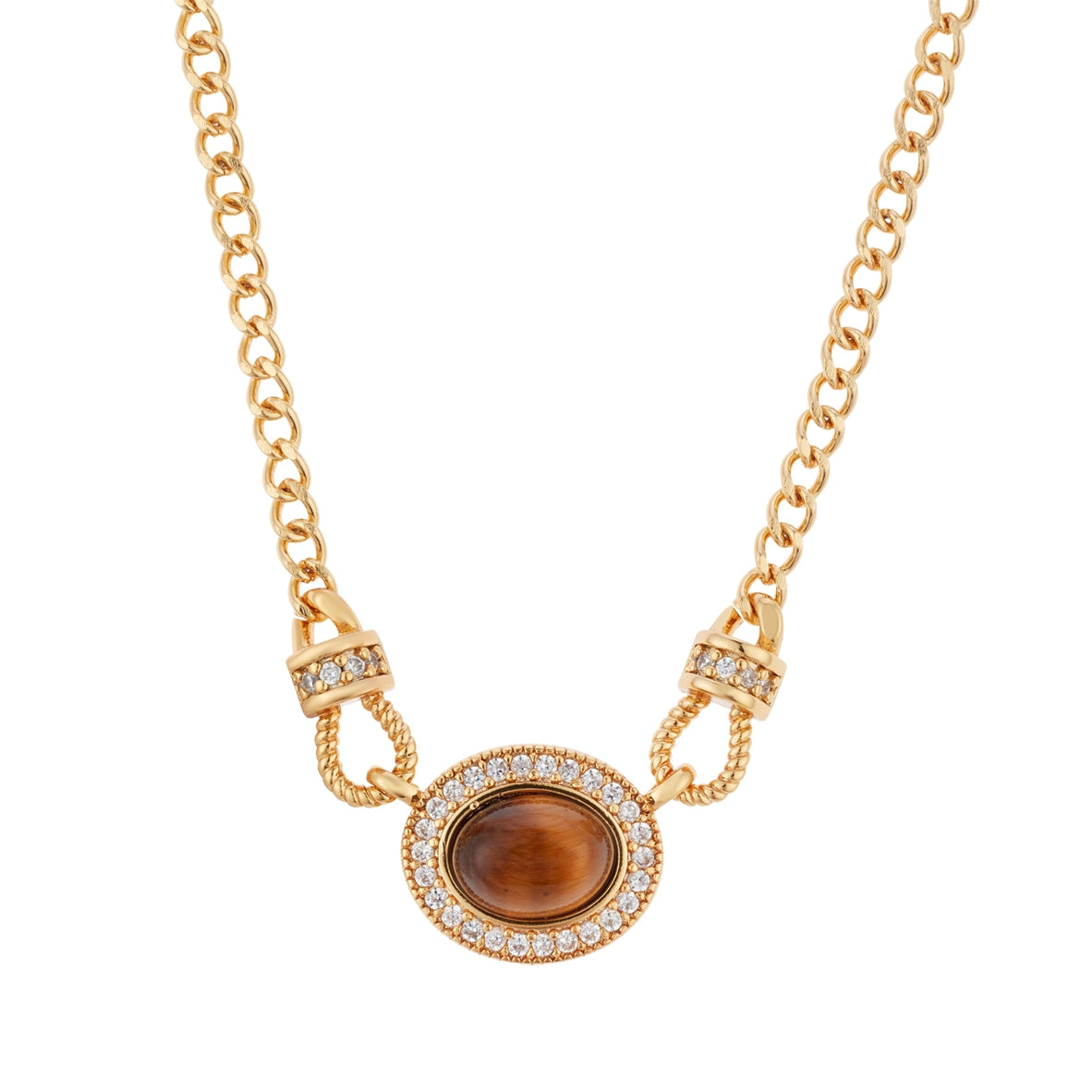 August Woods Gold CZ Tigers Eye Necklace
