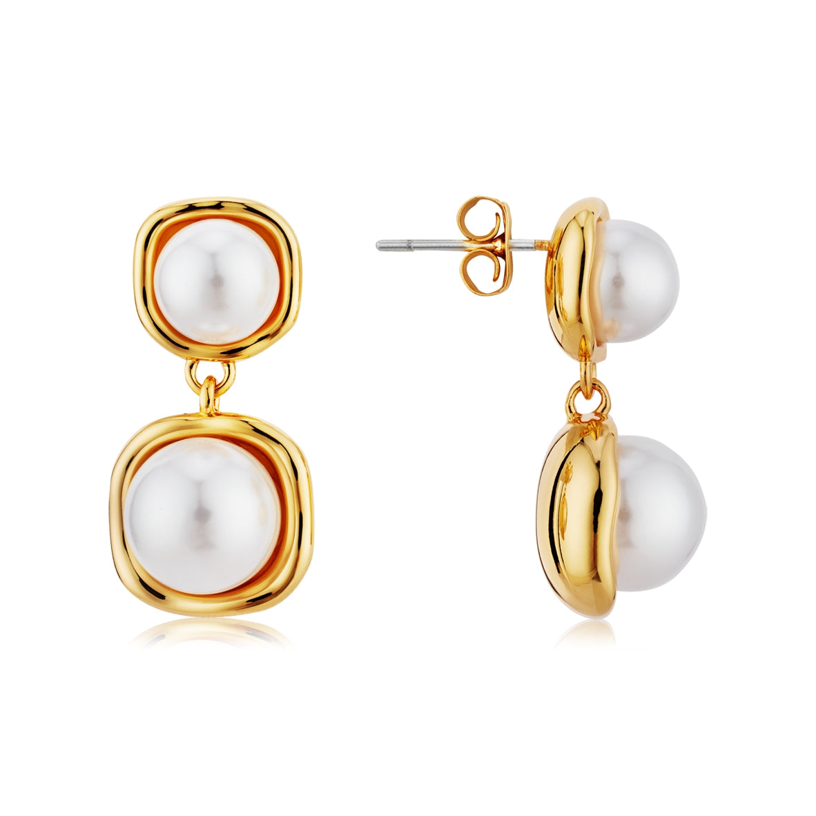 August Woods Gold Double Drop Pearl Earrings