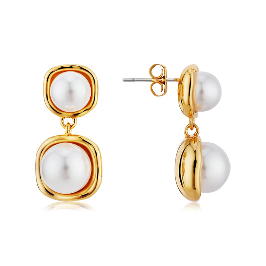 August Woods Gold Double Drop Pearl Earrings