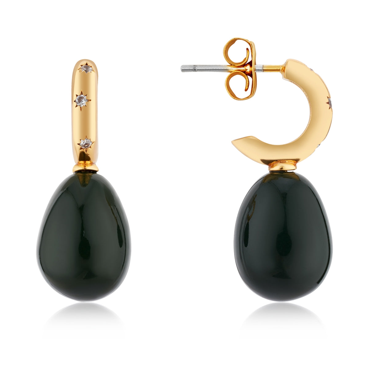 August Woods Gold Green Teardrop Hoops Earrings