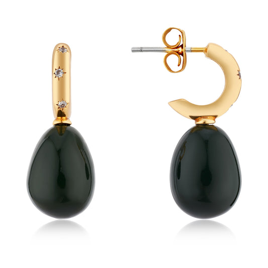 August Woods Gold Green Teardrop Hoops Earrings